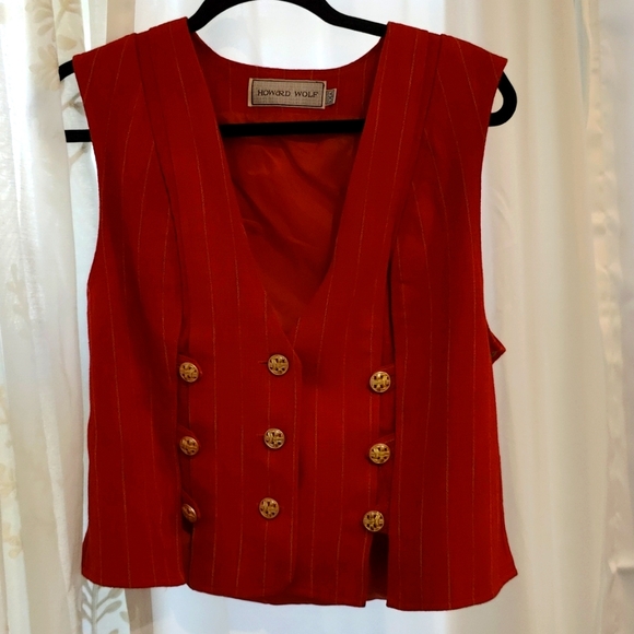 Vintage style red vest with white pinstripe design . - Picture 1 of 6